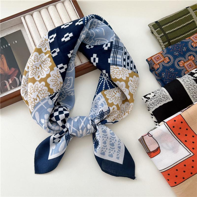 Cotton Linen Print Square Scarves Neckerchief Kerchief Headscarf Women Decorative Scarf Bandanas Headband 65cm Neck Wraps Shawls