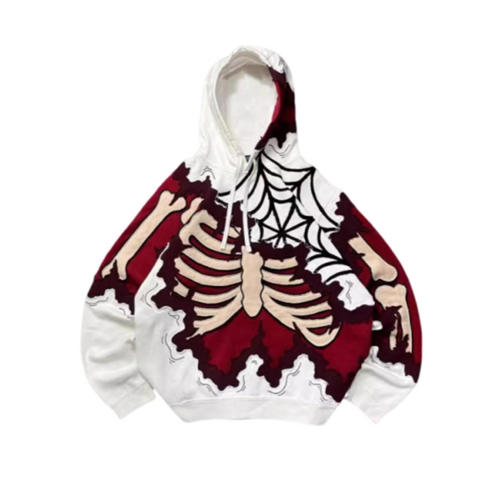 New Trendy men's Hoodie With 3D Skeleton Style Pattern design, Novel Long Sleeved Hoodie With Pockets For Daily Wear