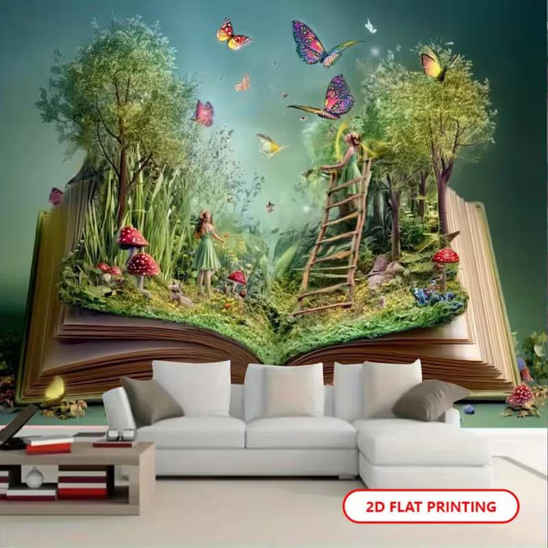 2D Enchanted Storybook Backdrop with Fairies & Butterflies Party Photo Booth Background