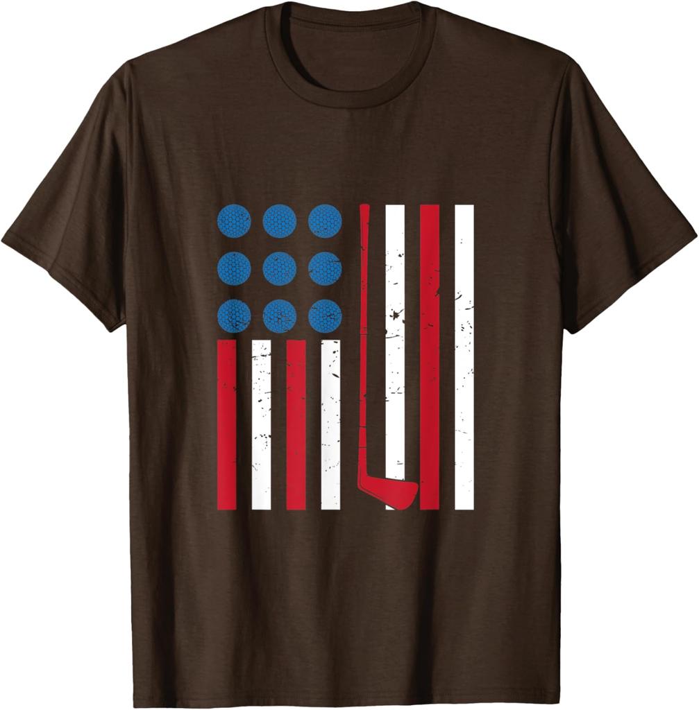 Distressed American Flag Golf Stick And Balls Graphic Tee Vintage Sports TShirt For Men