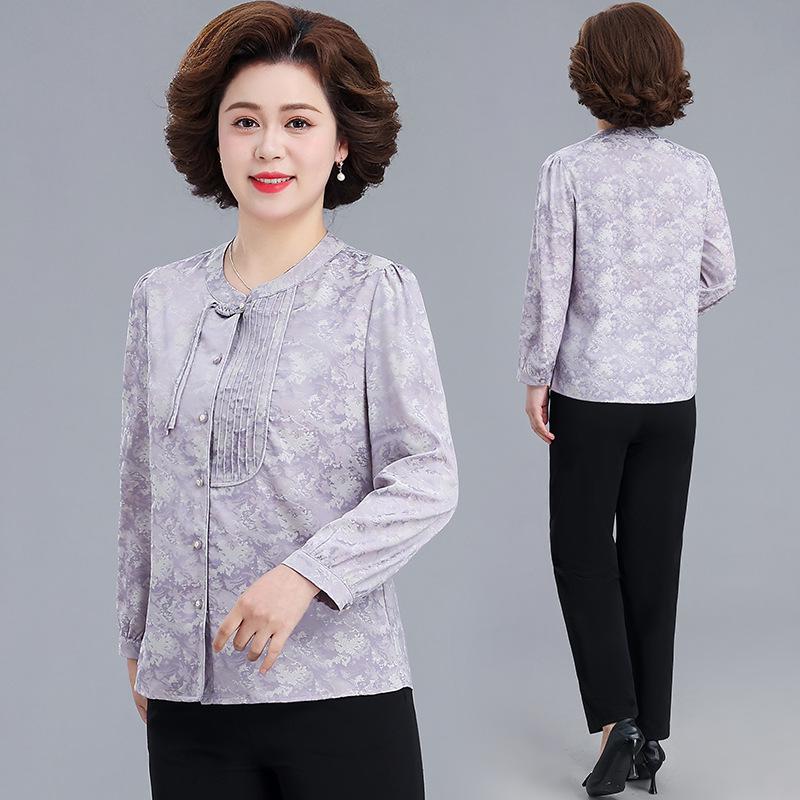 2026 Elegant Retro Jacquard Chinese Style Spring Top for Mothers, Perfect for Middle-Aged and Elderly Women