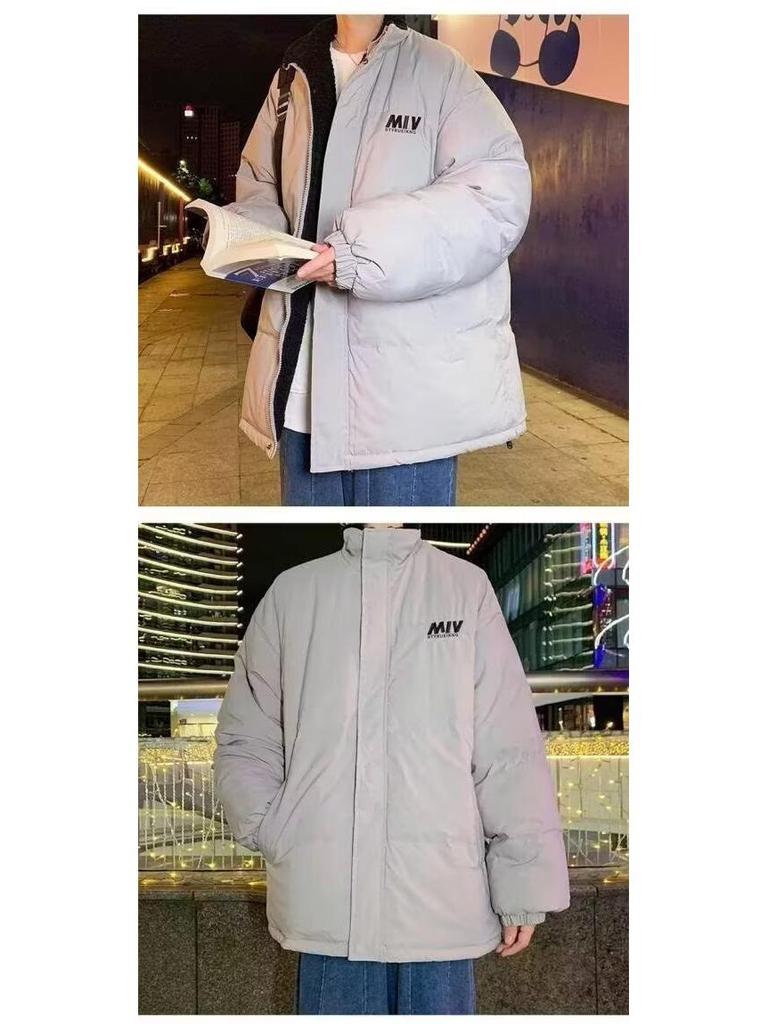 Men's Trendy Reversible Lambswool Cotton Jacket: Winter Velvet Thickened, Loose Fit, Hong Kong Style, Casual Outerwear.