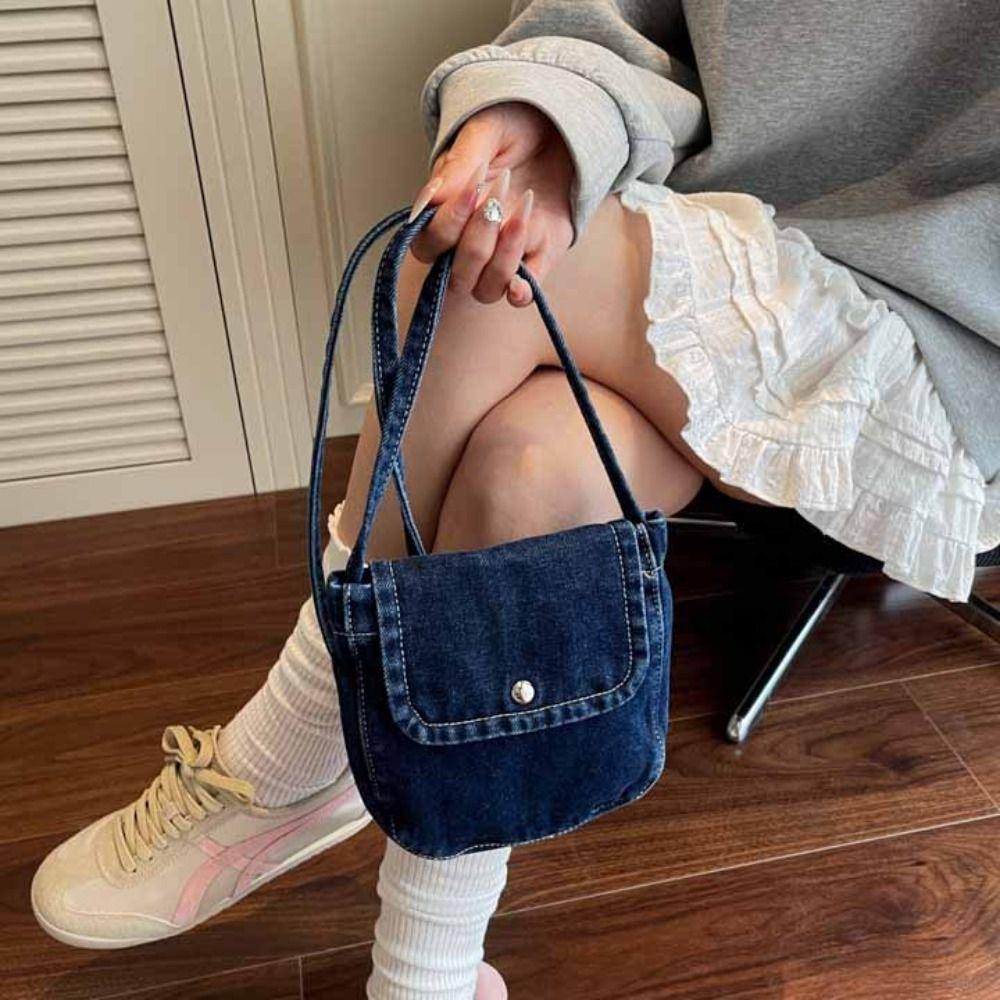 Street Style Denim Canvas Bag Y2K Solid Crossbody Bag Casual Vintage Handbag Outdoor