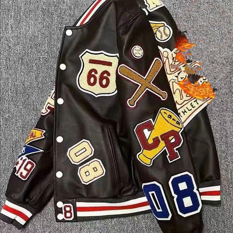 Korean Style Trendy PU Leather Casual Jacket with American Retro Embroidery for Men and Women