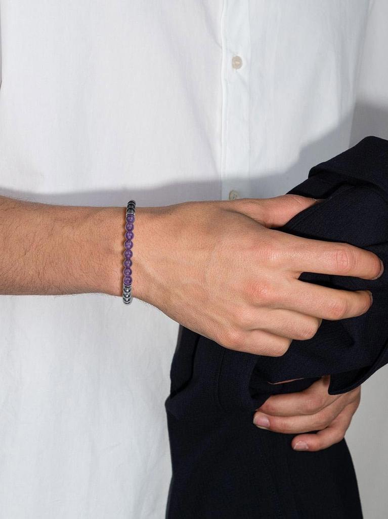 [GAVU] 6mm Triple Protection Bracelet, Men's Crystal Bracelet, Hematite Obsidian Amethyst Bracelet for Men