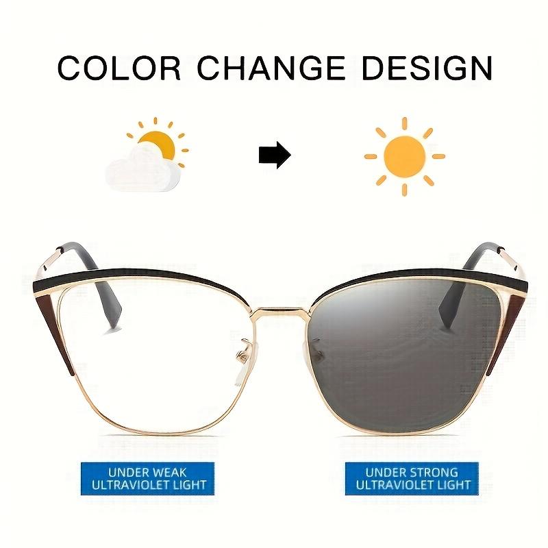 1pcs Advanced anti blue light color changing glasses metal cat eye glasses ultra light frame women's fashionable sunglasses