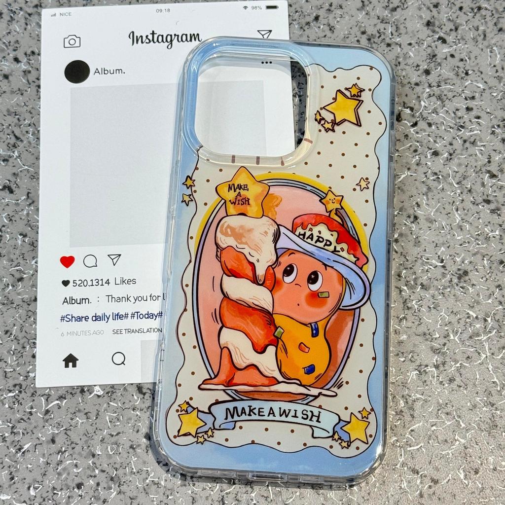 Cute Cartoon Elf Clear Phone Case with Magnetic Holder, Shockproof Cover for iPhone 16/15/14 Pro Max