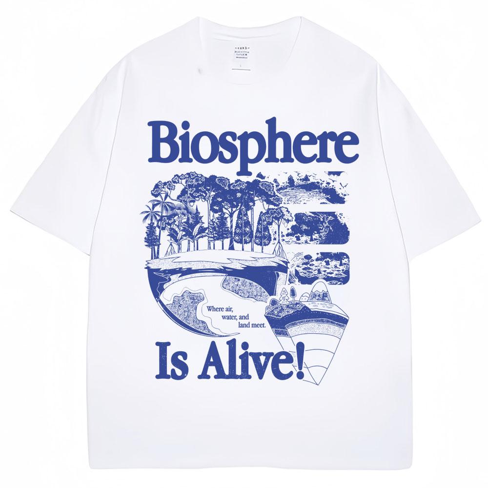 

Biosphere 90s Vintage Science Graphic T-shirt Men Women Fashion Biolody Nature Short Sleeve Oversized Cotton T Shirts S