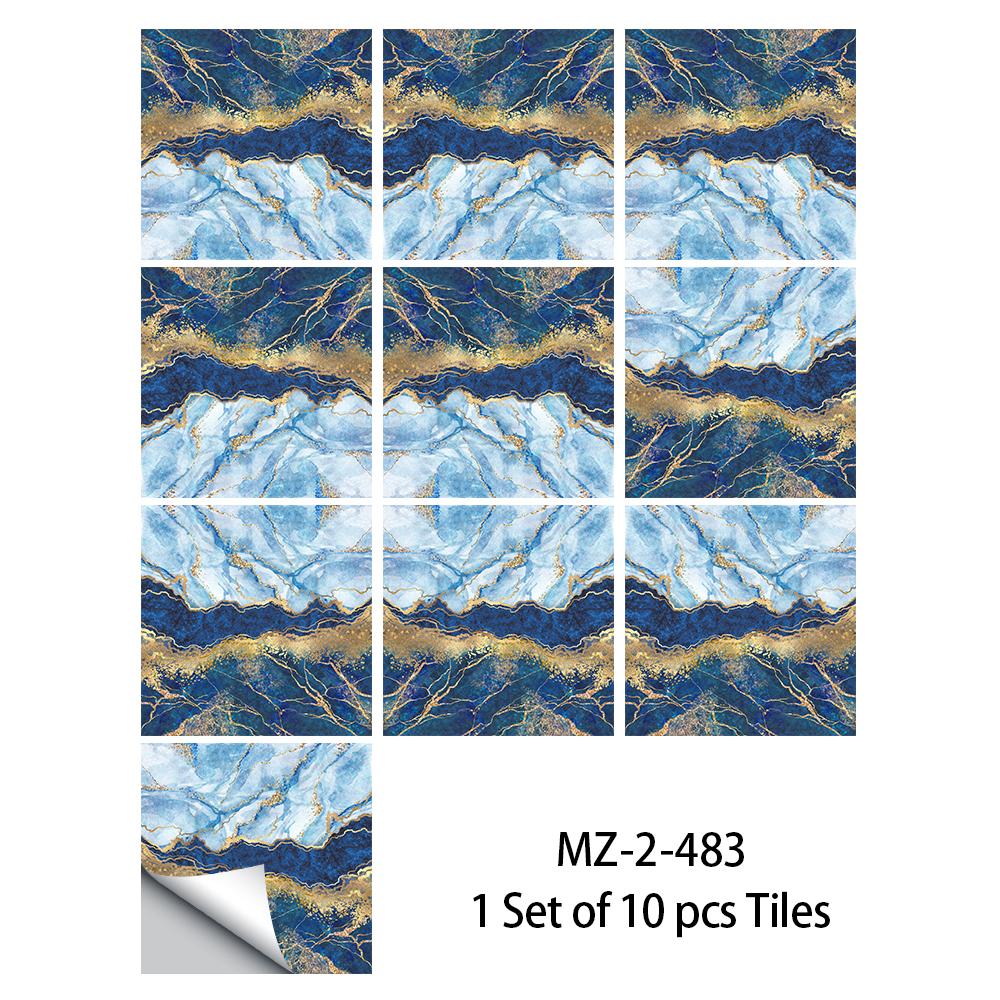 10ks Modrá a zlatá nálepka na dlaždice Kuchyň Backsplash Olejotěsná Koupelna Vodotěsná Domácí Dekor Nálepky na stěnu Peel Stick Art Nástěnná malba