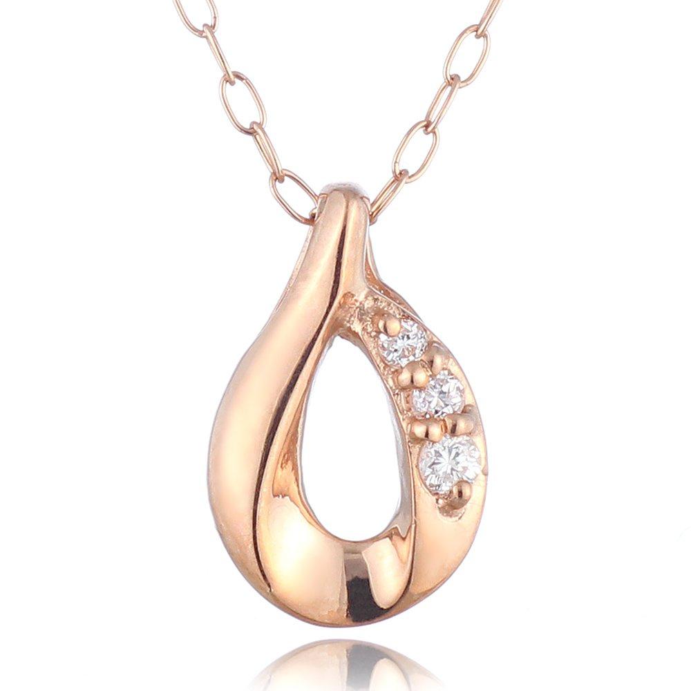

SUEHIRO K10 Pink Gold Diamond Pendant Necklace with Drop 10K PG Motif, Gold,