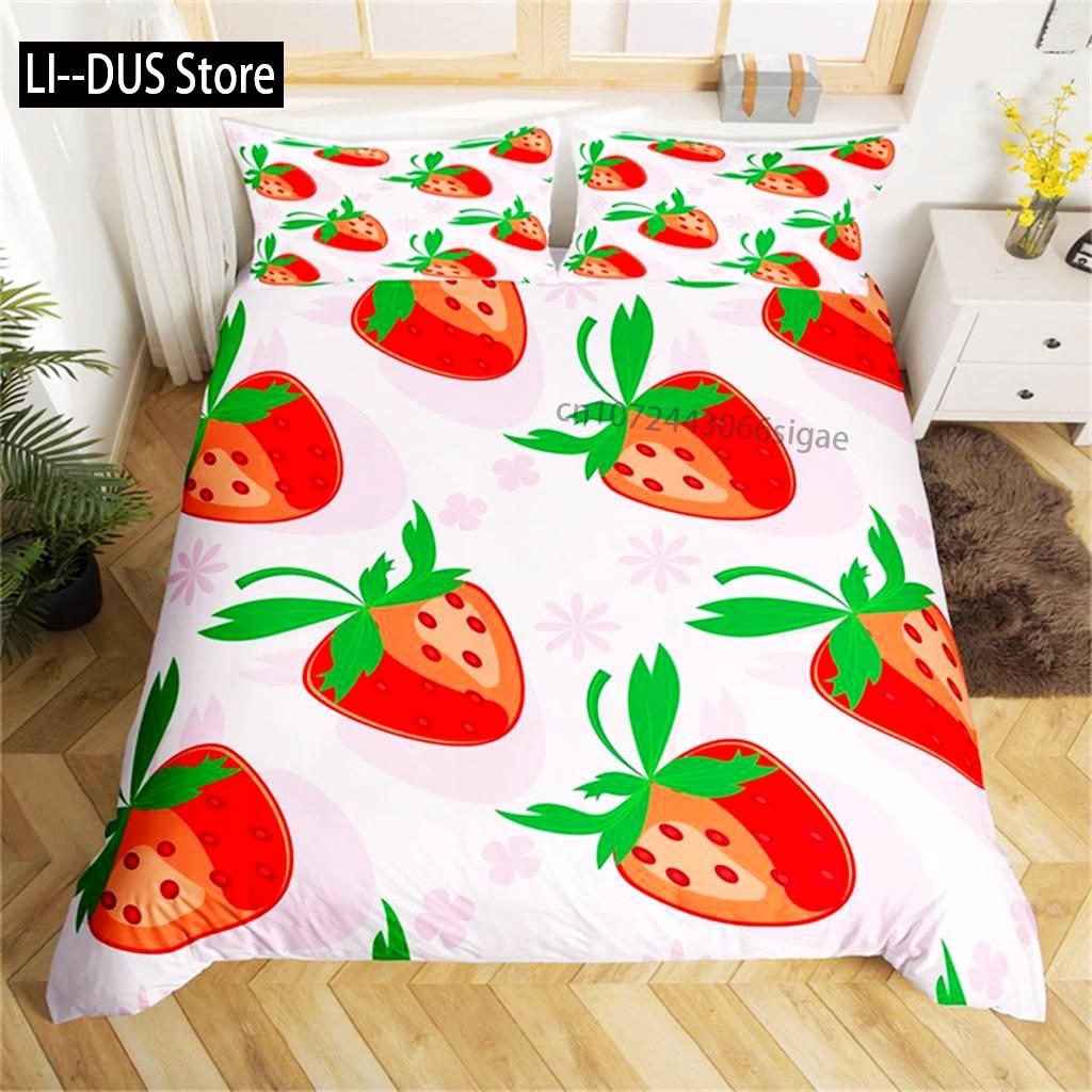 Duvet Cover Lovely Cartoon Strawberry Bedding For Girl Teen Set Microfiber Blue Star Yellow Floral Quilt Cover Bedroom Decor