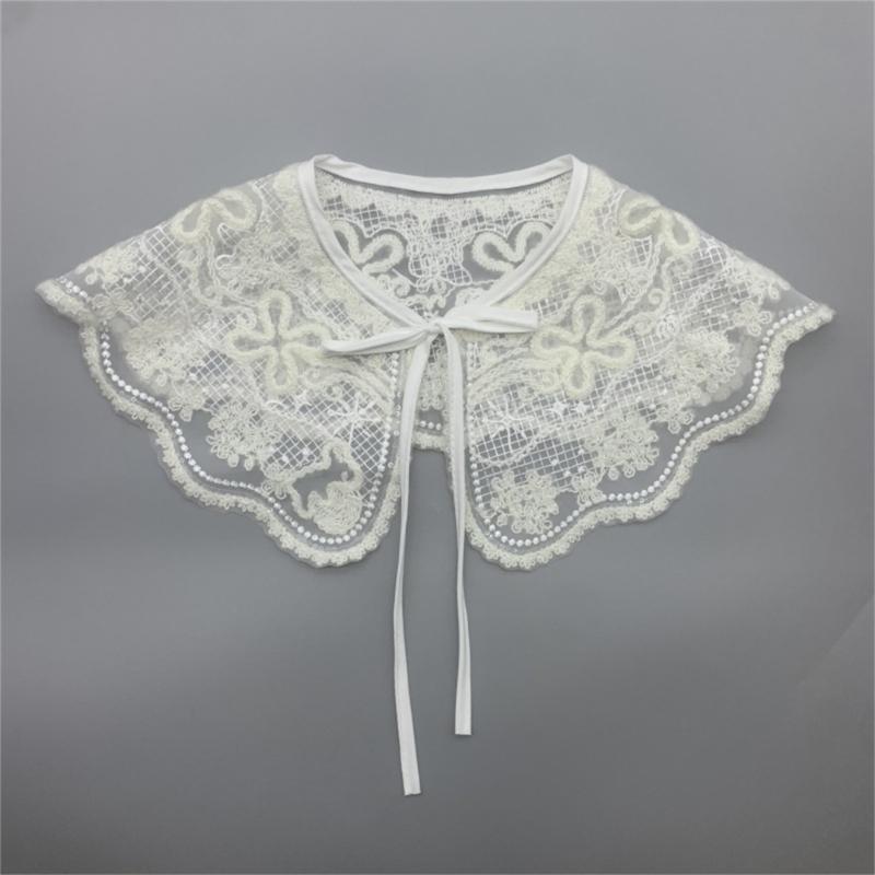 Fashion Detachable Fake Collar Faux Pearl Button Shawl Wrap Women Embroidery Floral Sequins Necklace Lightweight Capelet