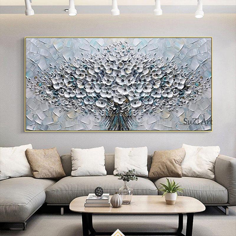 💰Köp billigt online Oil Painting Pure Handpainted Modern White Flower