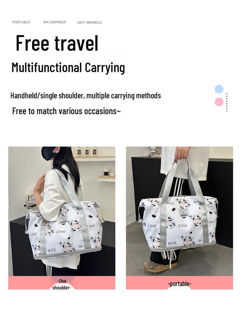 Expandable Cartoon Print Travel Bag: Large Capacity for Pregnant Women, Wet/Dry Separation, Ideal for Gym and Handheld Use