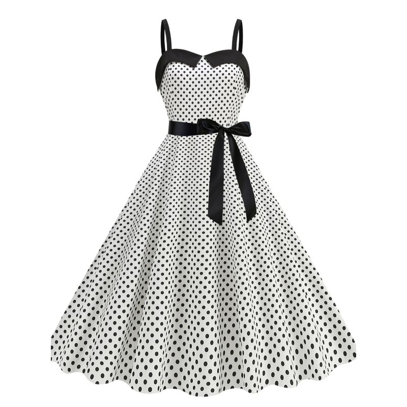 Sweet Retro S Summer Polka Dot Gingham Barbie Pink Color Matching Sleeveless Sling Dress Dance Skirt Morning Gowns