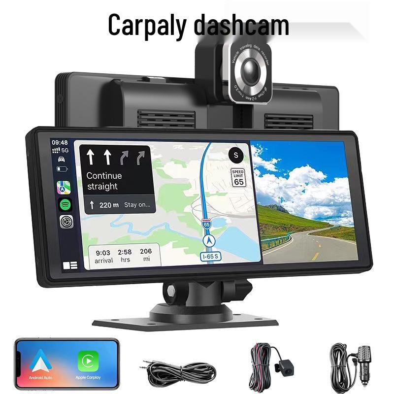 

4K Двойная видеокамера для автомобиля с навигацией и CarPlay Desktop + Suction Cup Mount