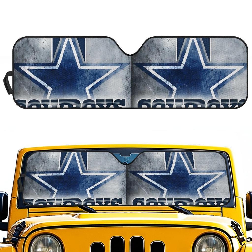 Dallas Cowboys Front Windshield Sunshade Heat Insulation with Team Logo - Aluminum Foil Sun Blocker.