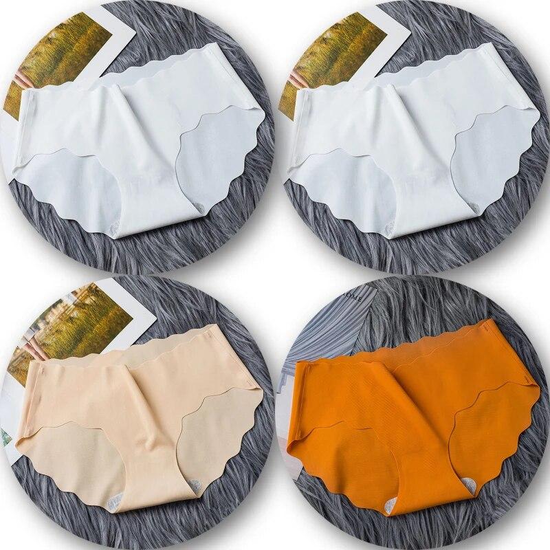 4Pcs/Set Seamless Underwear Silk Women's Panties 3XL Tangas Lady Ruffle Underpants 4 Pieces Girls Briefs Panty Sexy Lingerie 4PC