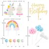 Birthday Unicorn Cake Topper,Rainbow Balloon Cake Decorations Cupcake Toppers for Girls Unicorn Birthday Themed Party Supplies
