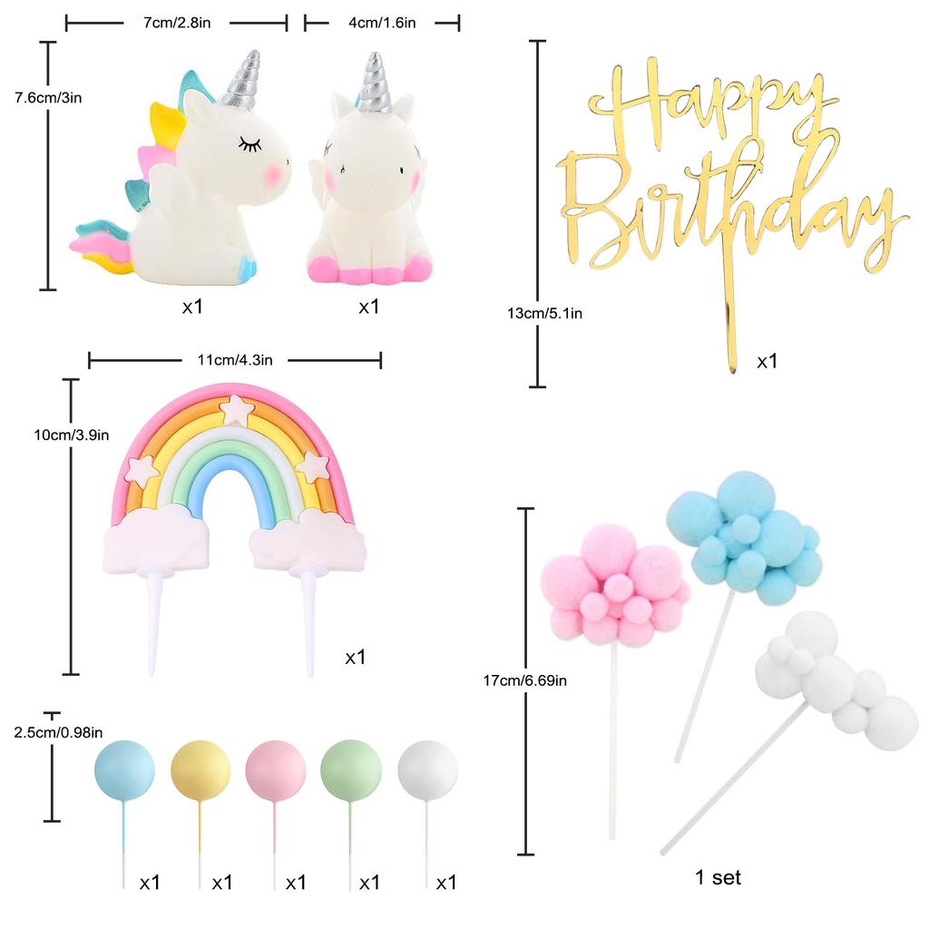 Birthday Unicorn Cake Topper,Rainbow Balloon Cake Decorations Cupcake Toppers for Girls Unicorn Birthday themed Party Supplies