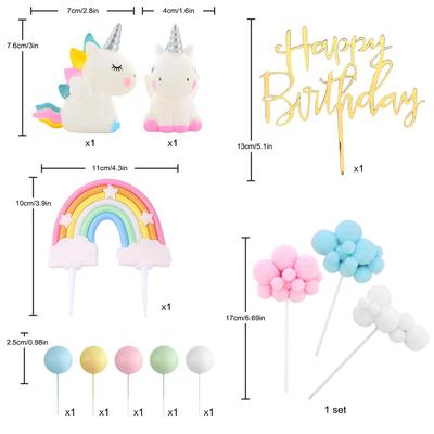 Birthday Unicorn Cake Topper,Rainbow Balloon Cake Decorations Cupcake Toppers for Girls Unicorn Birthday Themed Party Supplies