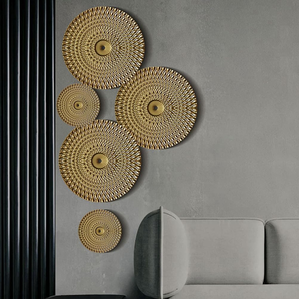 Tofficu Gold Wall Art Metal Circle Wall Hanging Wall Decoration for Living Room Bedroom Easy Installation Noble Design Iron Wall Decor