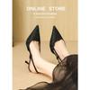 Snakeskin pointed heel high heel bag head sandals spring new rear empty high heel women's single shoes women