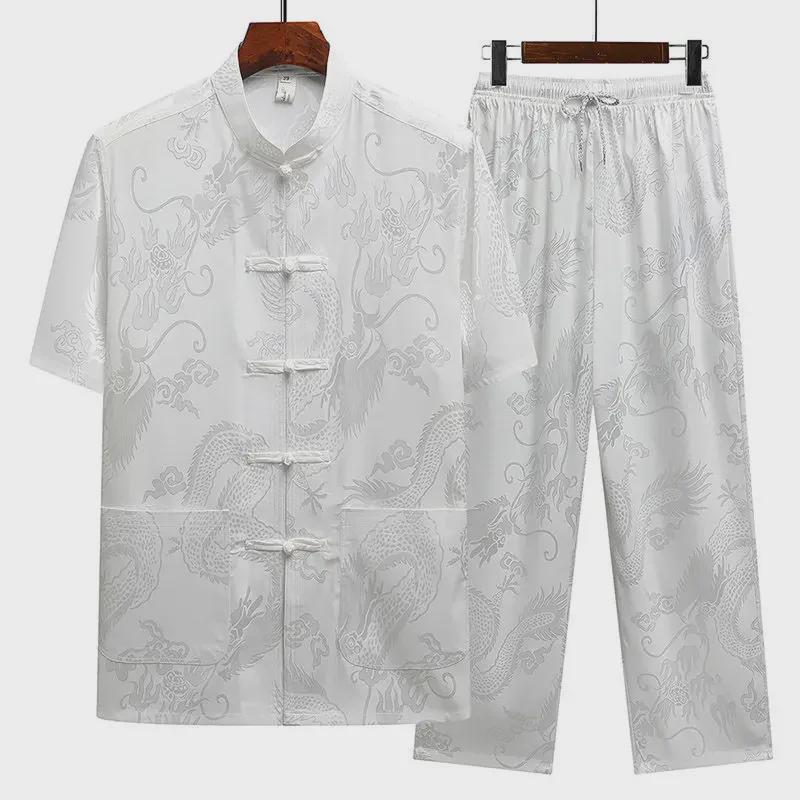 Men’s Ice Silk Tang Suit - Short-Sleeved, Loose-Fit, Chinese Style for Seniors, Ideal for Summer