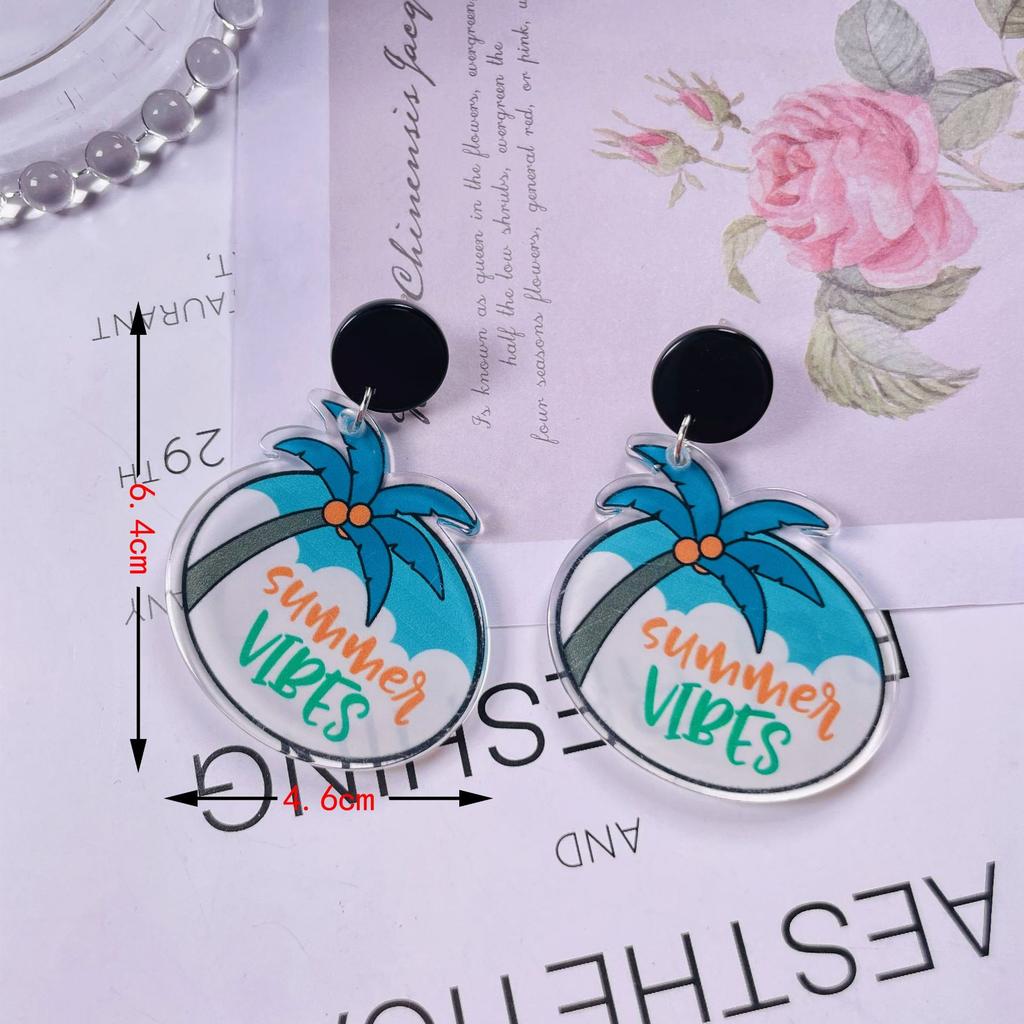 Summer Graffiti Transparent Acrylic Ice Cream Earrings Women'S Simple Versatile Silver Needle Earrings Fresh And Sweet Wind Cartoon