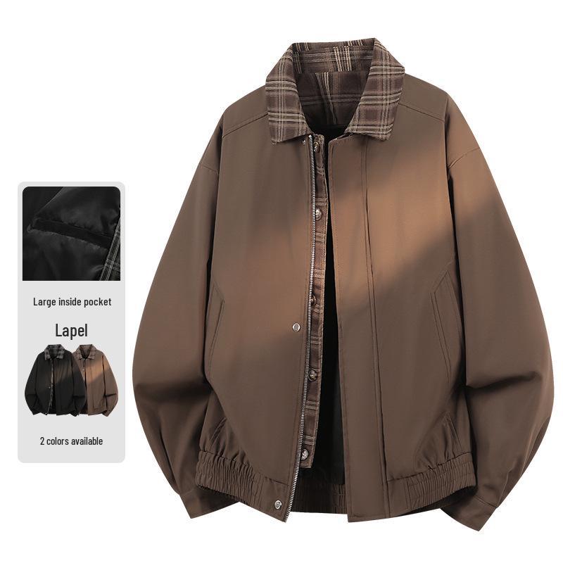 Men's Winter Two-Piece Look Plaid Lapel Cotton Jacket