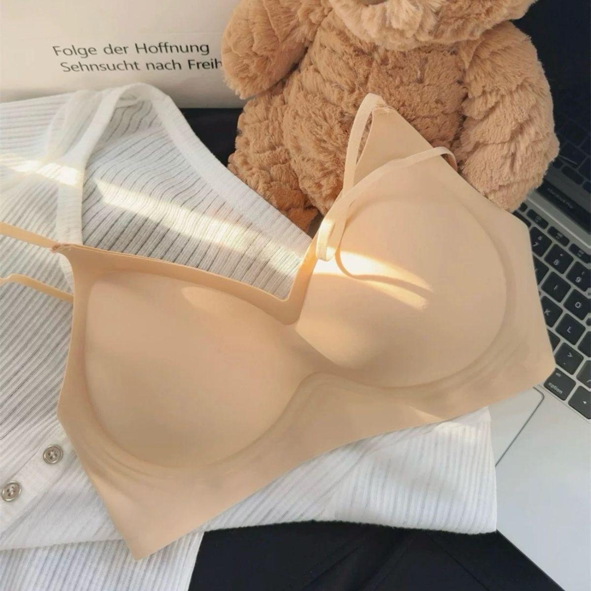 

Solid Color Seamless Push-Up Women s Bra with Cartoon-style Bust Thin Shoulder Straps and Adjustment Function 38/85 бежевий