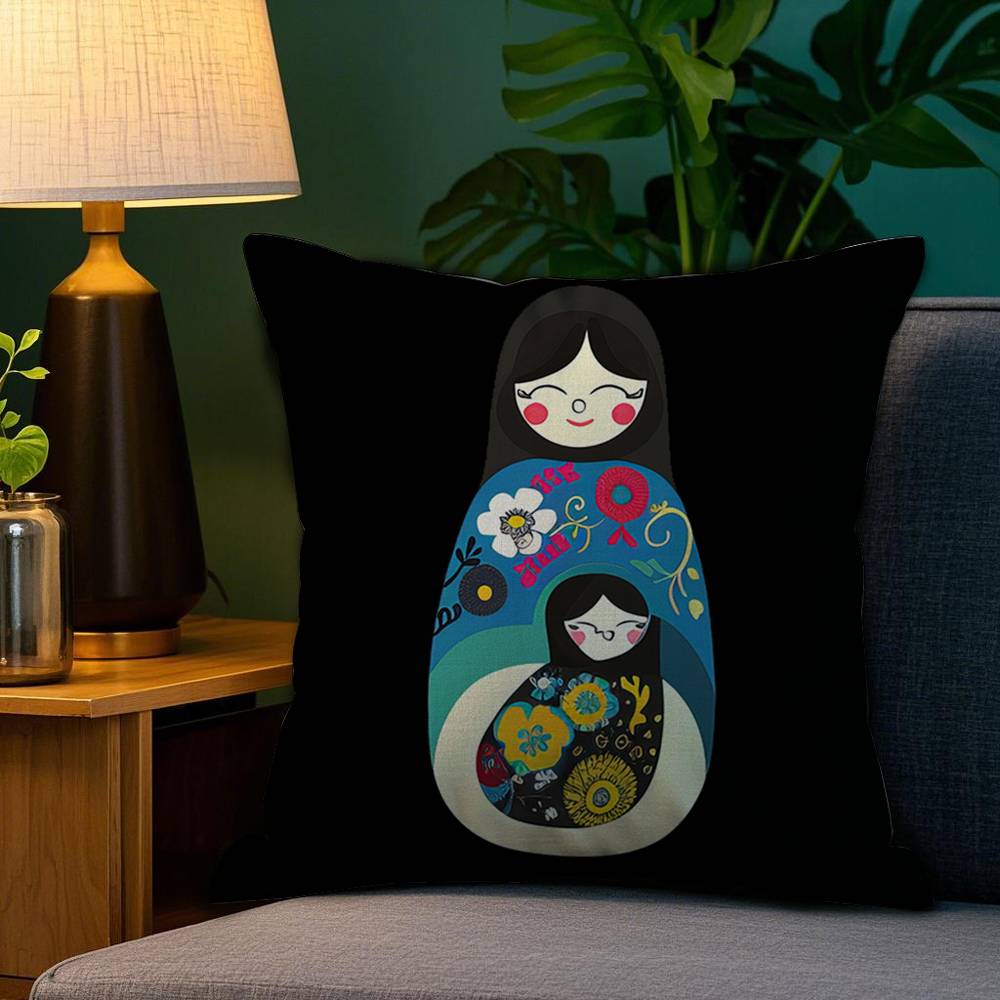 Matryoshka Doll Russia Art Pillow Case Plush Fabric Soft Double Sided Print Home Sofa High Quality Cushion Cover Throw