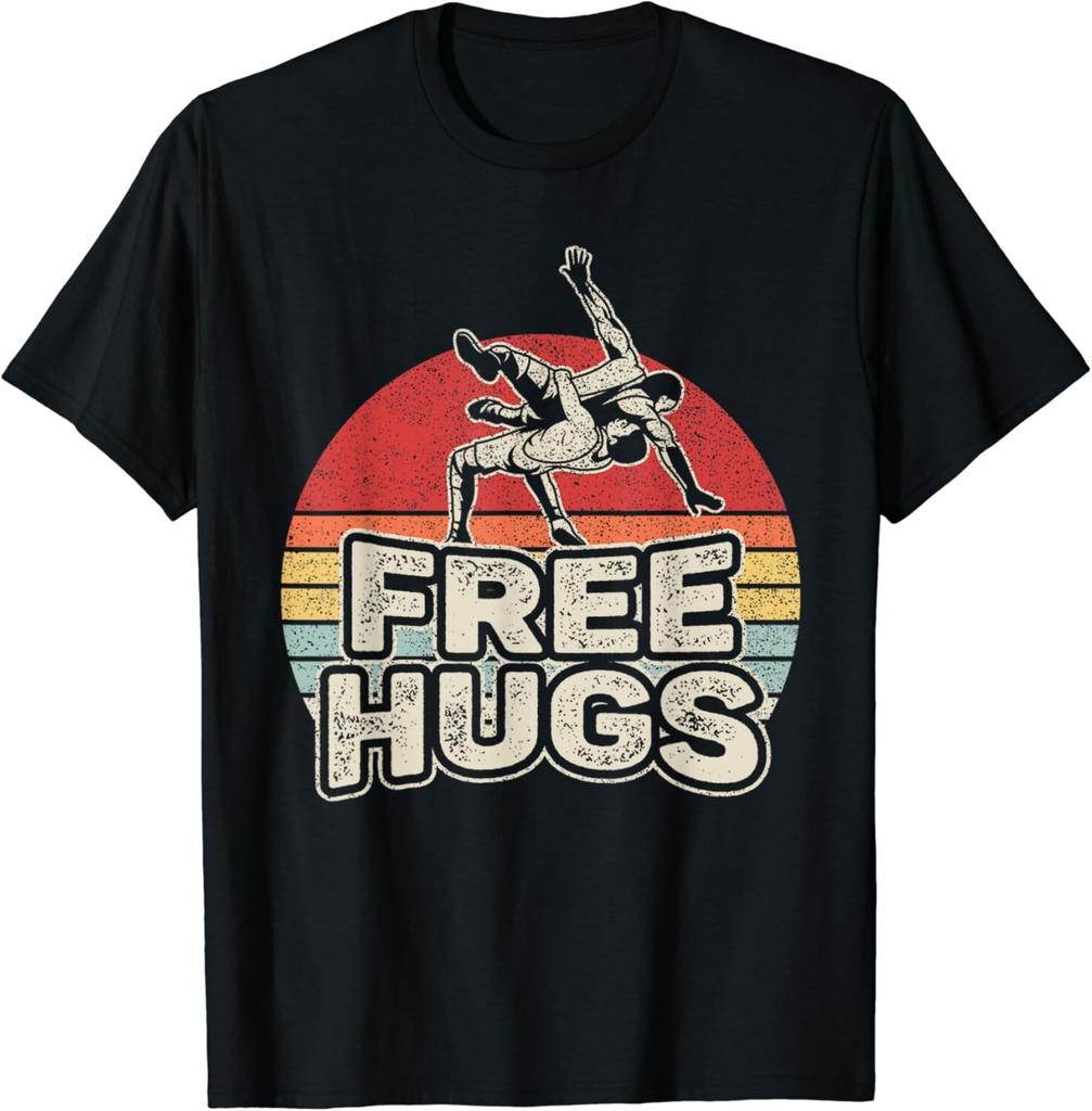 Vintage Retro Wrestling Funny Free Hugs Wrestling Gift Unisex T-Shirt