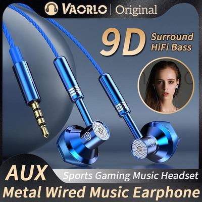 Auricolari 9D in Metallo per Musica Surround HiFi Bass Stereo Sport Gaming Cuffie 3.5MM AUX Cablati In-Ear con Microfono HD Cuffie
