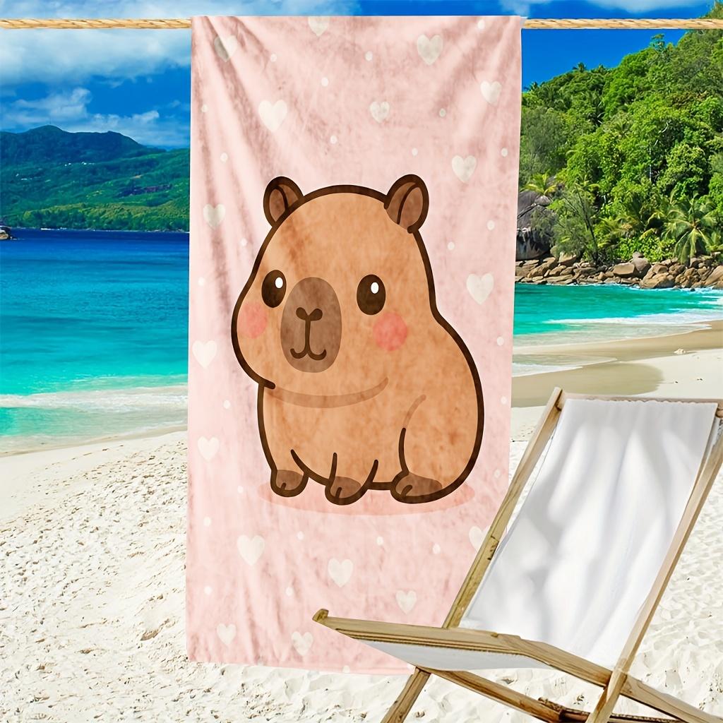 1Pc Pink Heart Bottom Adorable Capybara Beach Towel Girl'S Heart Quick Dry Absorbent Swimming Large Bath Towel