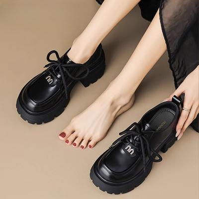 British Style Lace-up Small Leather Shoes Women's Shoes Spring New Thick Sole Increased Authentic Leather Loafers Pumps Platform Shoes