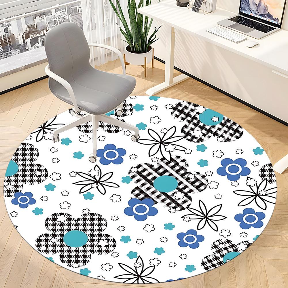 1 Stück Stuhlteppich mit Blumenmuster für das Büro, Innenbereich, rutschfest, waschbar, Polyesterfaser, Teppich für das Büro, maschinenwaschbar