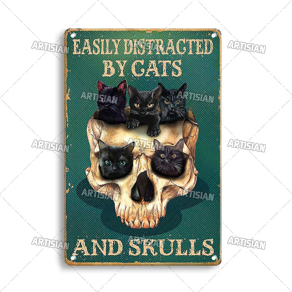Mfoever  Artisian Funny Pet Retro Metal Sign Salem Sanctuary Cat Vintage Decorative Tin Plate Bar Pub Club Home Man Cave Wall Decor