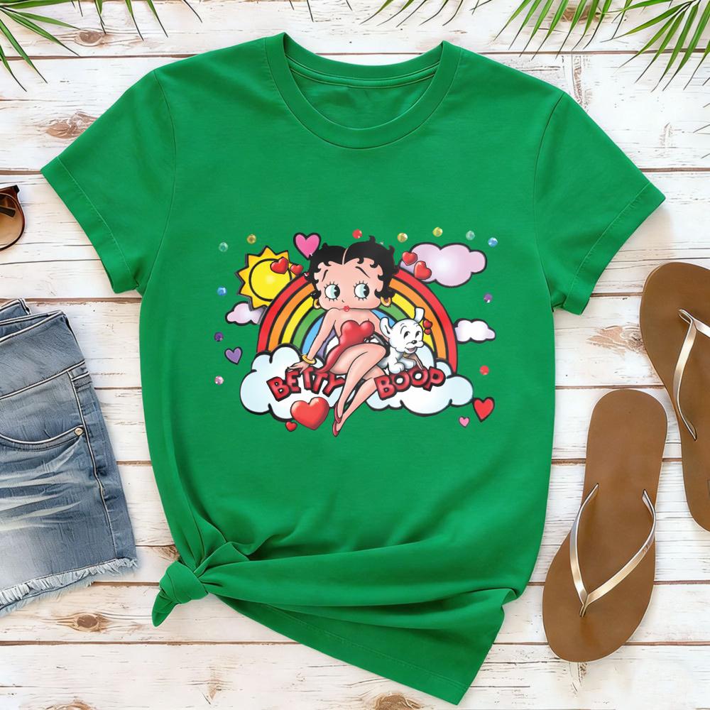 Winking Betty Boop in Red Circle Happy Birthday TShirt Retro Style Women Casual Cotton Short Sleeve Betty Boop Fan Gift Shirt