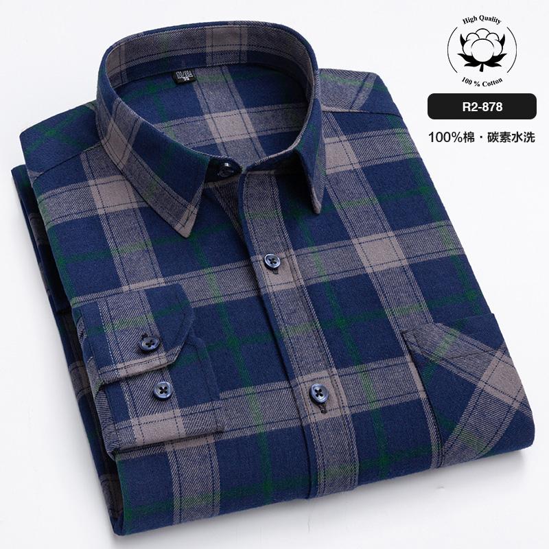 New Spring Autumn 100% Cotton Flannel Plaid Mens Shirts Casual Long Sleeve Regular Fit Home Dress Shirts For Man Clothes 6XL 5XL