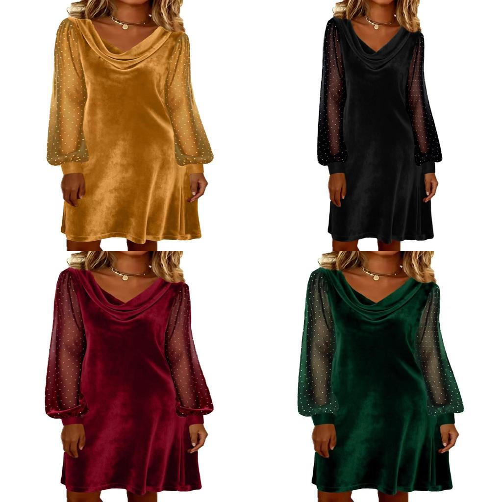 Polyesterlong Sleeve A Line Dress With Sequins For Casual Wear
