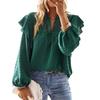 Women's V,Neck Lace Patchwork Blouse With Ruffled Sleeves