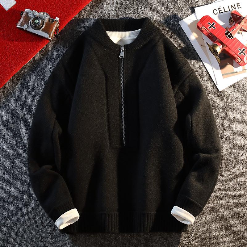 

Zipper Fashion Sweater Men s Knitted Sweater Solid Color Long Sleeve Pullover Top XXXL чорний