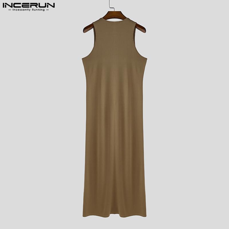 INCERUN Men U Neck Sleeveless Cutout Button Casual Long Tanks Cardigan