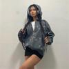 Unisex oversized mikina s kapucí a zipem s potiskem hvězd Streetwear Ležérní svrchní oblečení