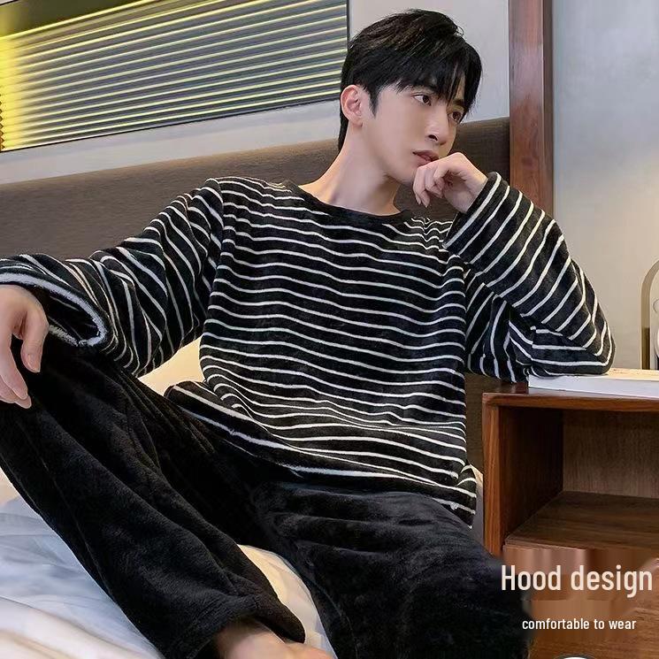 

Men s Casual Warm Pajama Set: Home & Outdoor Wear L чёрный