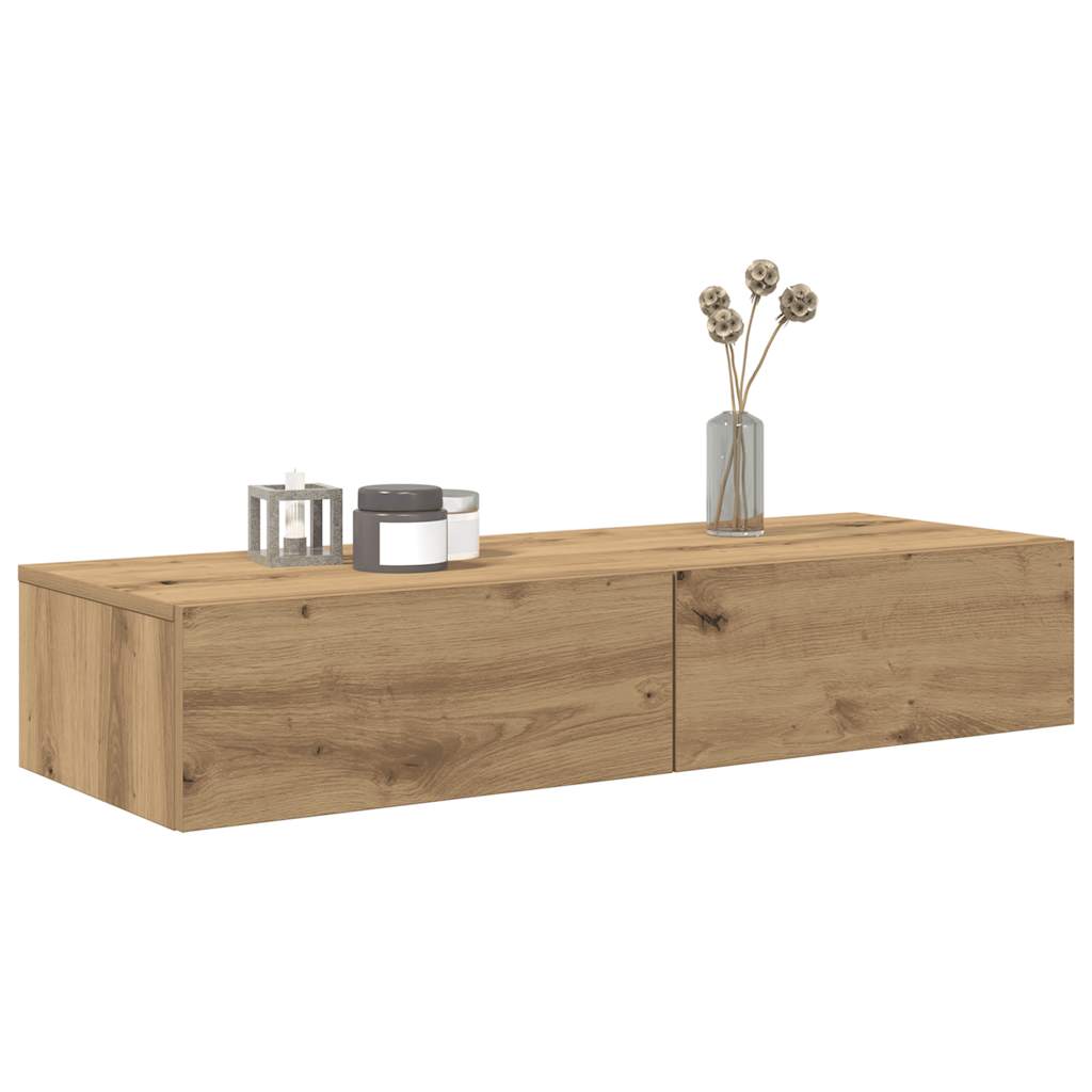 Wall Mounted Shelf with Drawers Artisan Oak Finish 100 x 36 x 19 cm