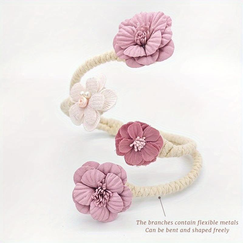 2pcs Elegant 3D Floral Curtain Tieback - Pink Polyester Flower Design with Pearl Accents, Rope-Like Texture for Bedroom & Living Room Home Decor