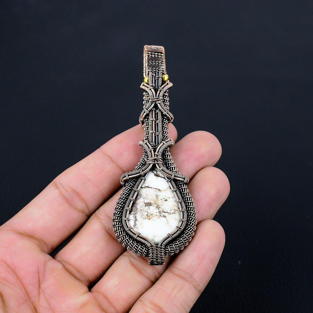 Wild Horse Gemstone Pure Copper Wire Wrapped Handmade Pendant Jewelry