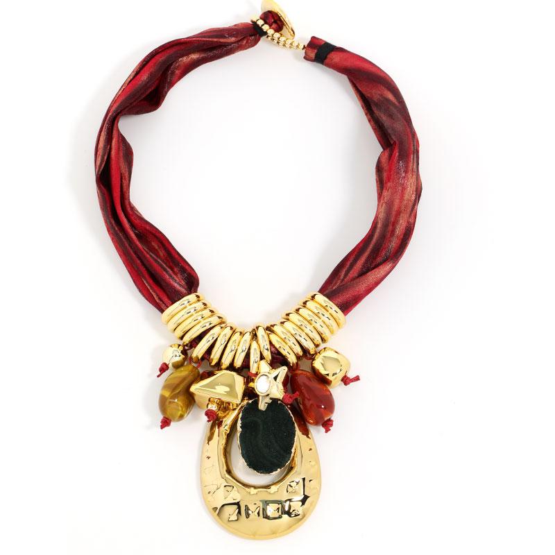 

Statement Bohemian Style Ribbon Necklace Geometric Pendant for Women Girl Wedding Party Jewelry червоний